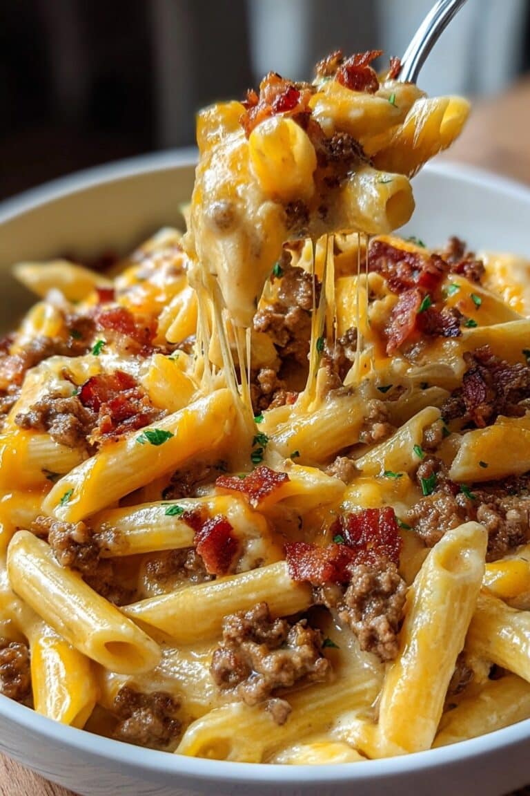 Loaded Bacon Cheeseburger Alfredo Pasta
