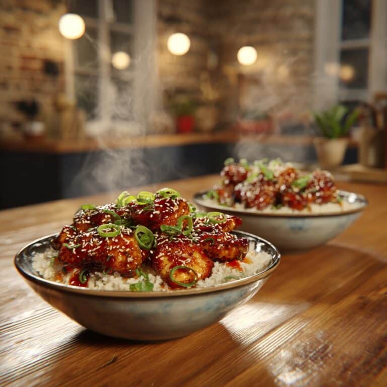 Sticky Korean Fried Chicken and Rice Bowls