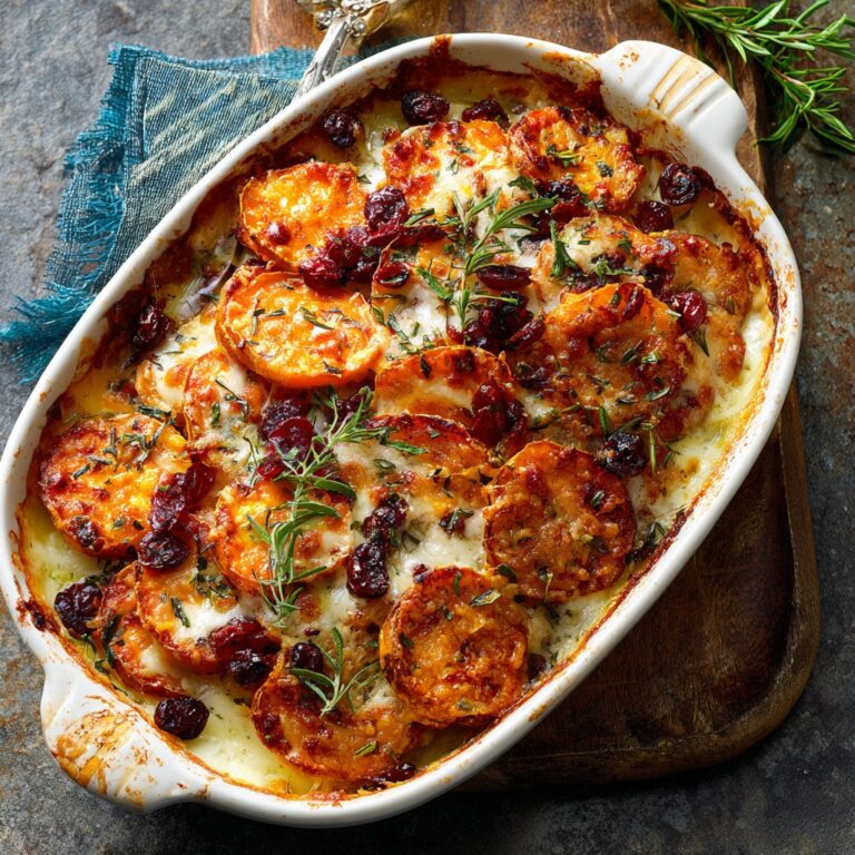 Sweet Potato & Cranberry Gratin – Easy Holiday Side Dish