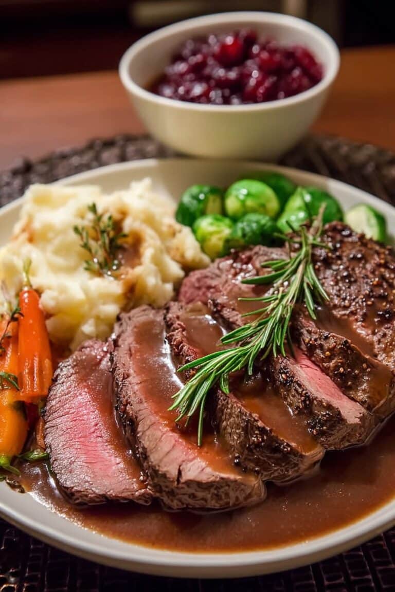 The Perfect Christmas Roast Beef with Red Wine Gravy