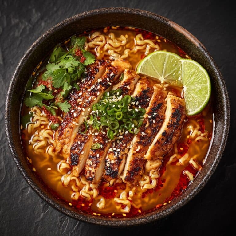 Fiery Chicken Ramen with Creamy Garlic Sauce