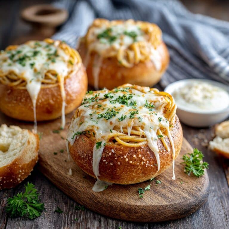 Spaghetti Garlic Bread Bowls