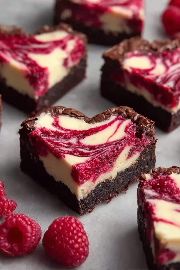 Heart Shaped Brownies with Raspberry Swirl & Cheesecake
