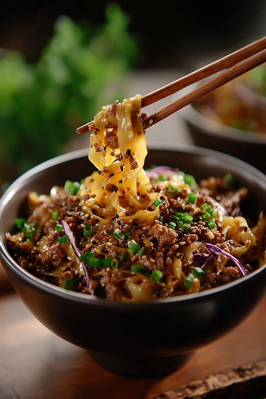 Potsticker Noodle Bowl with Pork & Cabbage Slaw