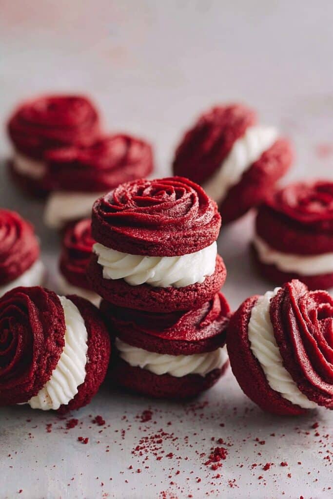 Red Velvet Rose Sandwich Cookies