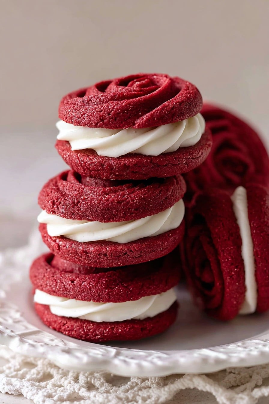 Red Velvet Rose Sandwich Cookies